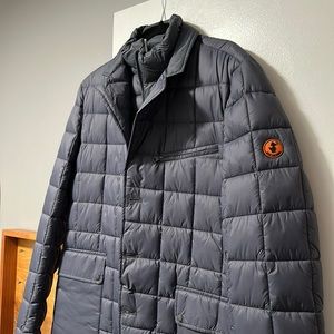 Save The Duck gray (with blue tones) blazer puffer jacket. Size Medium. NWT